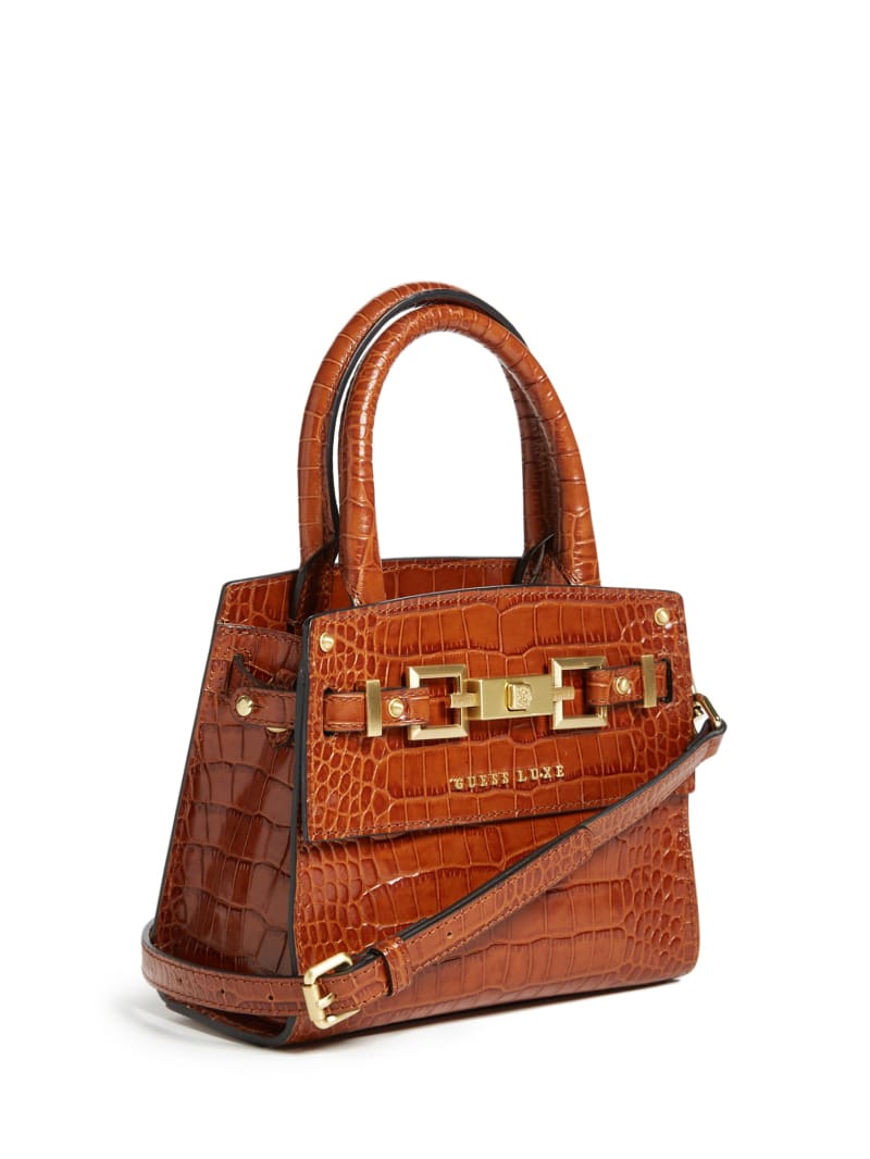 Torba Satchel Damskie Guess Cristina Skórzane Brązowe | 318409-PFK