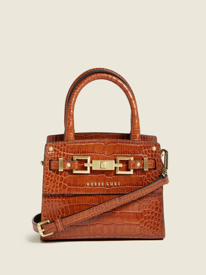 Torba Satchel Damskie Guess Cristina Skórzane Brązowe | 318409-PFK