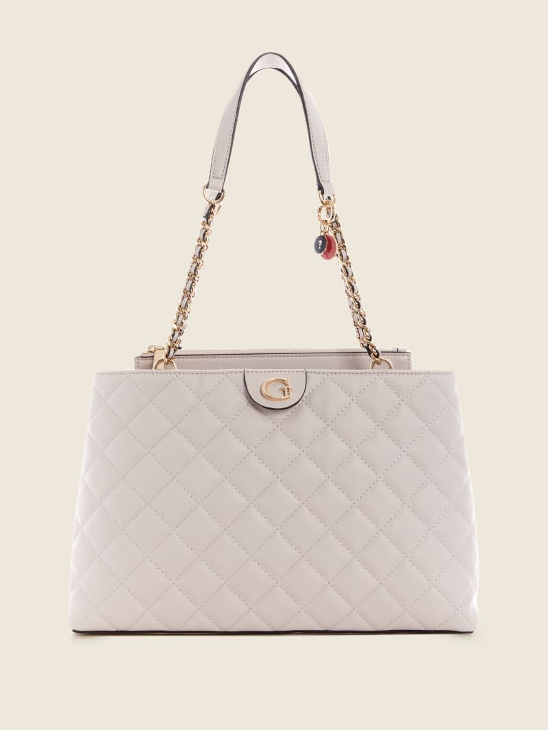 Torba Satchel Damskie Guess Gillian Quilted High Society Szare | 320479-FHS