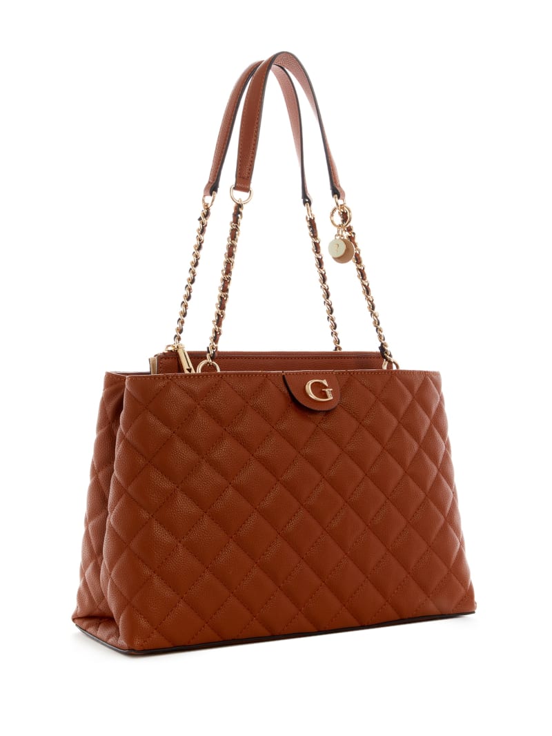 Torba Satchel Damskie Guess Gillian Quilted High Society Brązowe | 904172-ONR