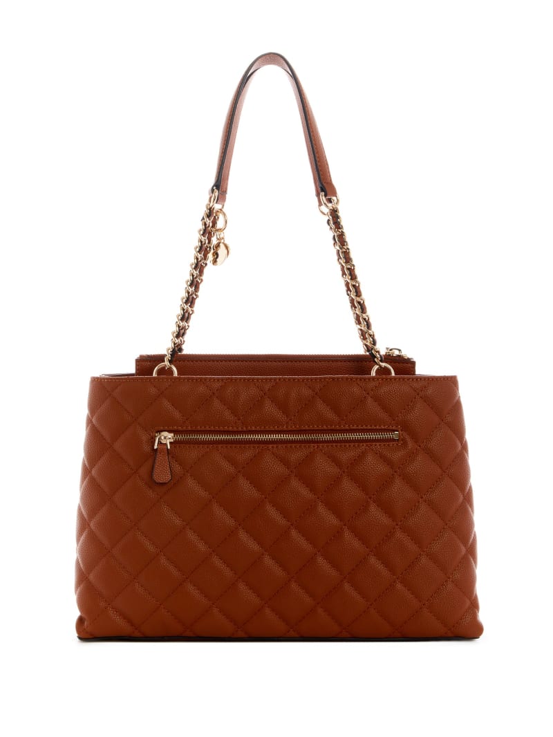 Torba Satchel Damskie Guess Gillian Quilted High Society Brązowe | 904172-ONR