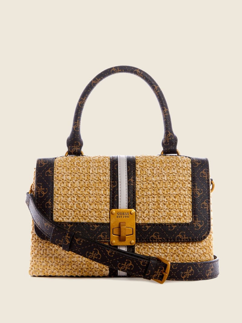 Torba Satchel Damskie Guess Kasinta Raffia-Handle Beżowe | 035178-IKM