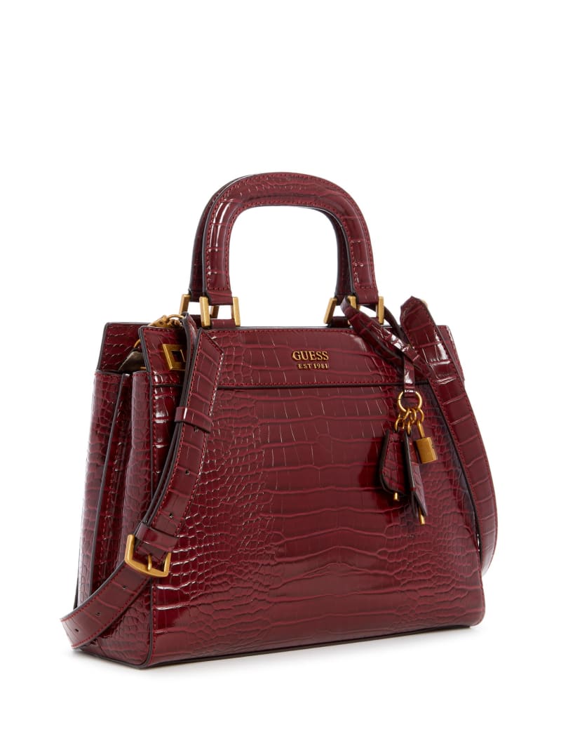 Torba Satchel Damskie Guess Katey Croc Luxury Bordowe | 621593-QFL