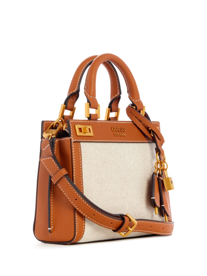 Torba Satchel Damskie Guess Katey Płócienne Brązowe | 934167-WHN