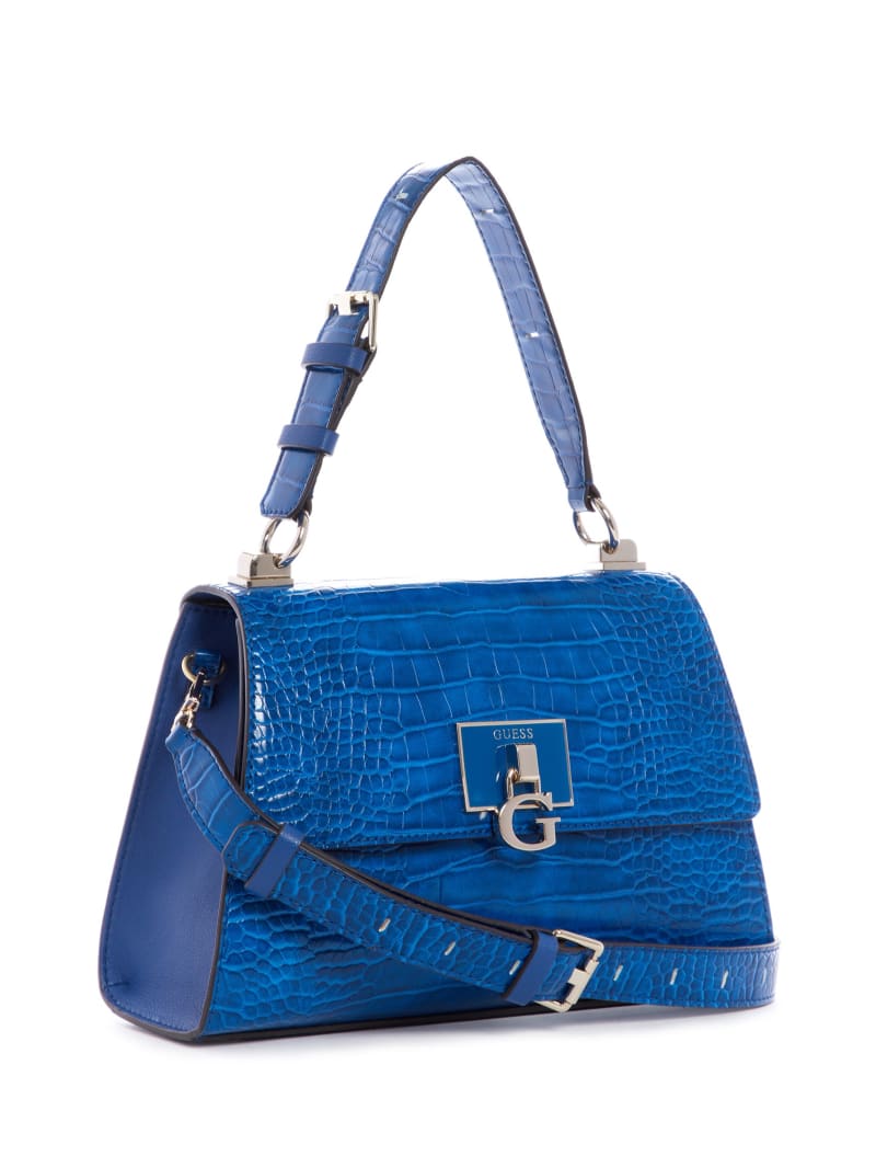 Torba Satchel Damskie Guess Stephi-Handle Flap Niebieskie | 569107-VJM