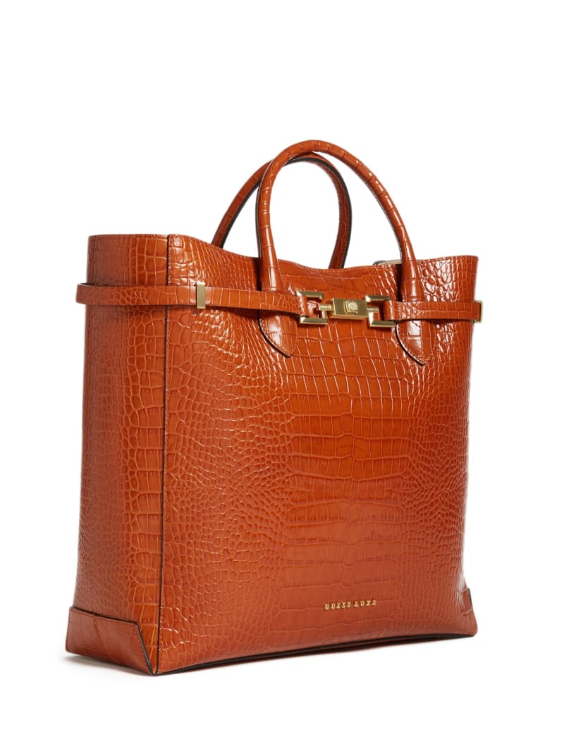 Torby Tote Damskie Guess Cristina Croc Skórzane Brązowe | 672031-WEV