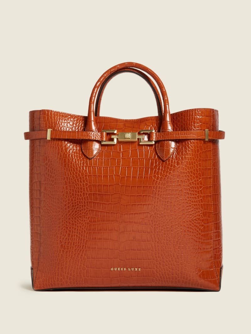 Torby Tote Damskie Guess Cristina Croc Skórzane Brązowe | 672031-WEV