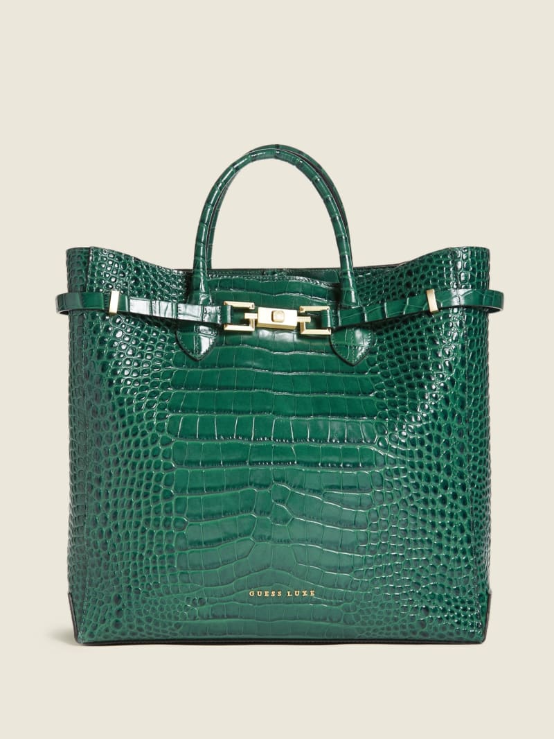 Torby Tote Damskie Guess Cristina Croc Skórzane Zielone | 854932-DSY