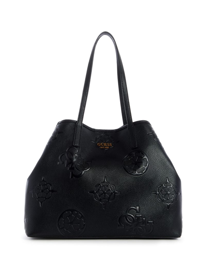 Torby Tote Damskie Guess Vikky Logo Large Czarne | 864173-XJY