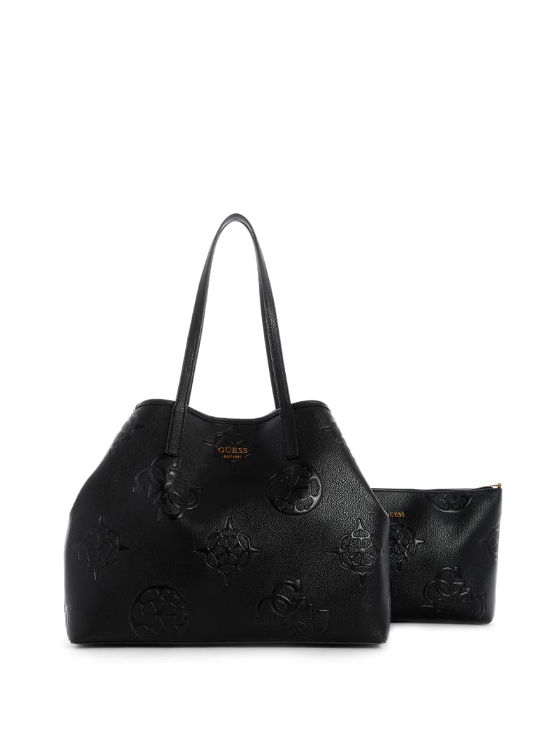 Torby Tote Damskie Guess Vikky Logo Large Czarne | 864173-XJY