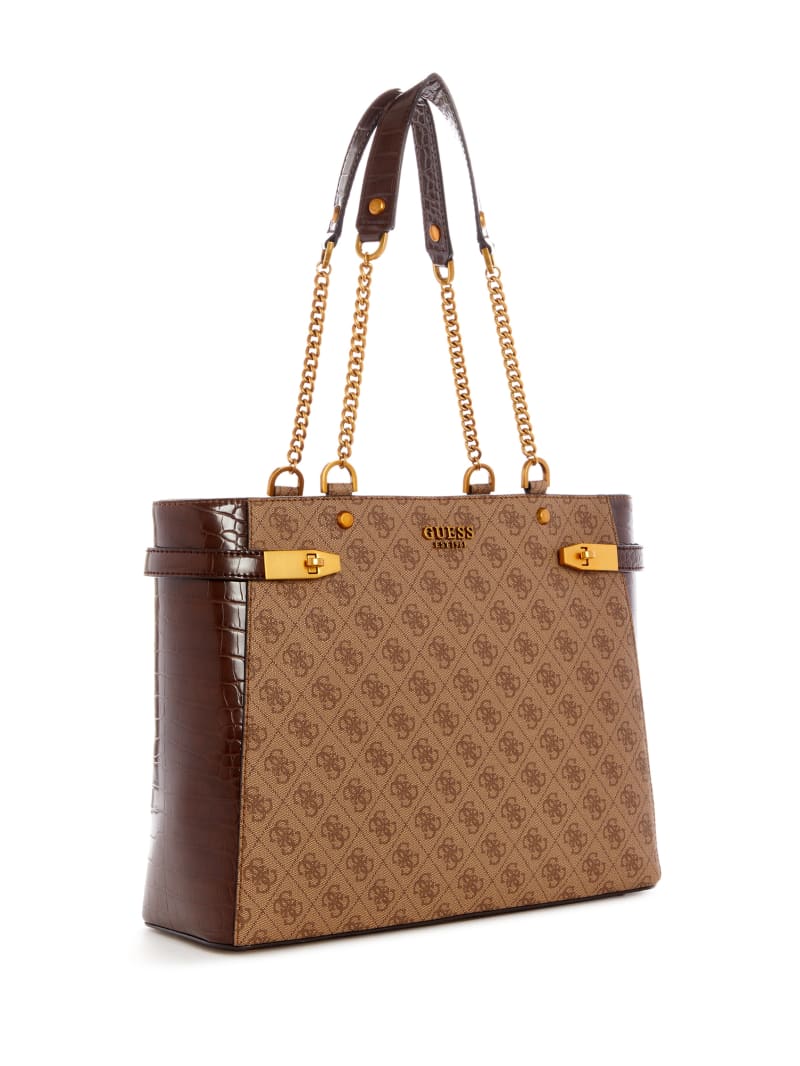 Torby Tote Damskie Guess Zadie Logo Girlfriend Brązowe | 520983-JPK