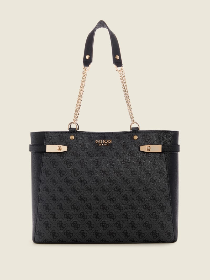 Torby Tote Damskie Guess Zadie Logo Girlfriend Czarne | 861349-VHP