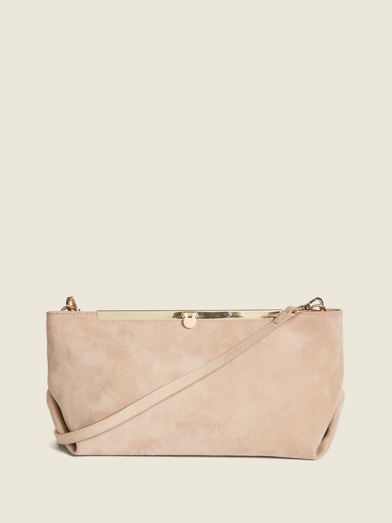 Torebki Damskie Guess Soft Zamszowe Skórzane Clutch Różowe | 346718-CKR