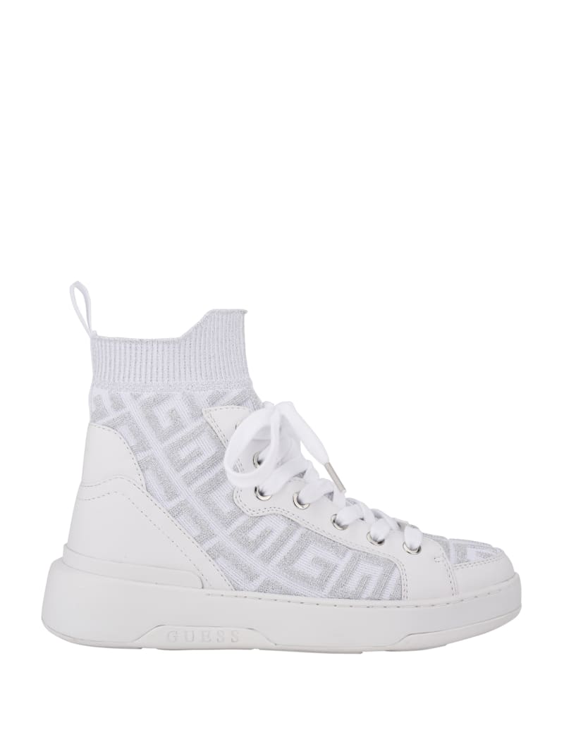 Trampki Damskie Guess Manney Knit Logo High-Top Białe | 096875-CME