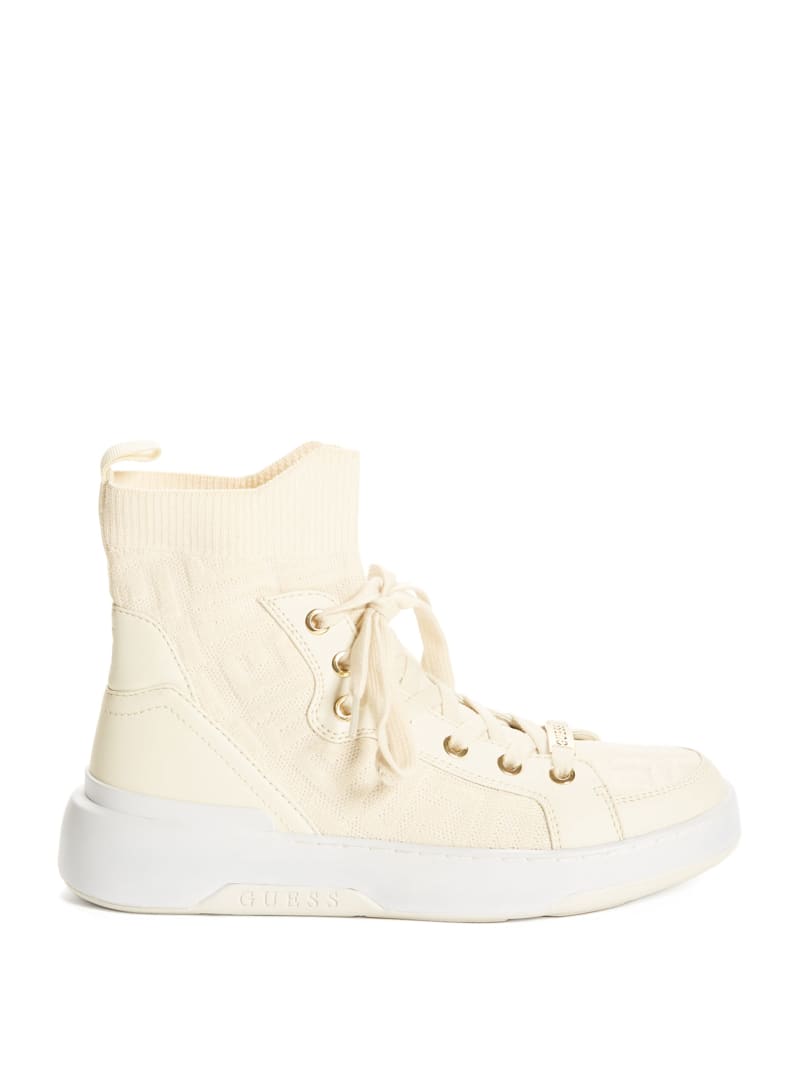 Trampki Damskie Guess Manney Knit Logo High-Top Białe | 126470-EOT