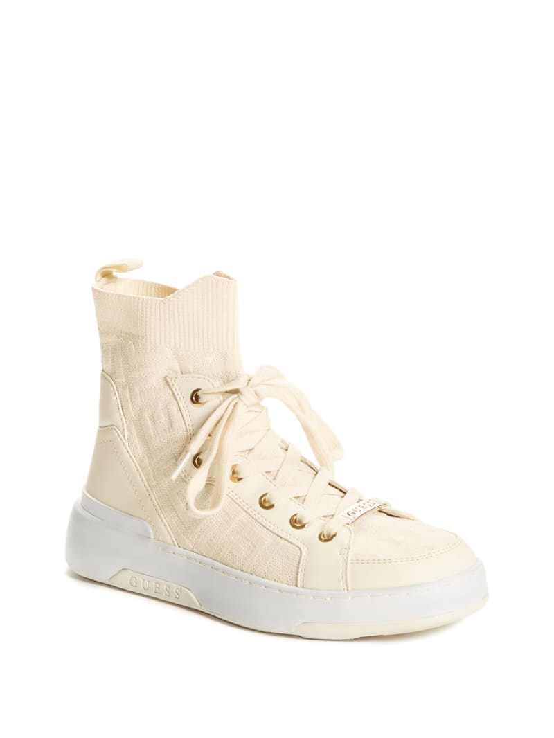 Trampki Damskie Guess Manney Knit Logo High-Top Białe | 126470-EOT