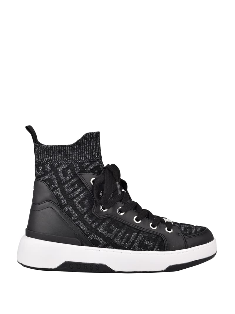 Trampki Damskie Guess Manney Knit Logo High-Top Czarne | 579462-TZL