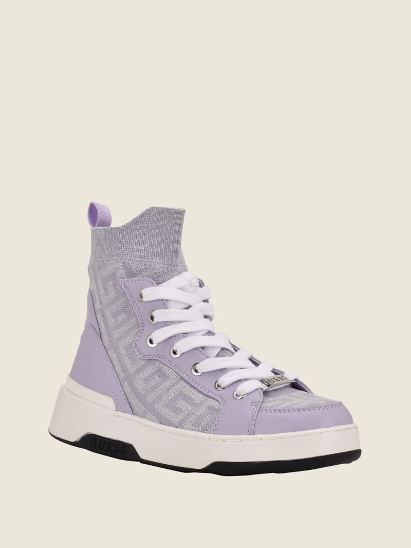 Trampki Damskie Guess Manney Knit Logo High-Top Różowe | 618572-WRF