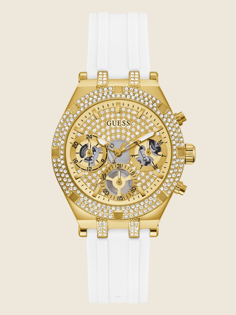 Zegarek Damskie Guess Gold-Tone and White Silikon Wielofunkcyjny Złote | 406239-JAK