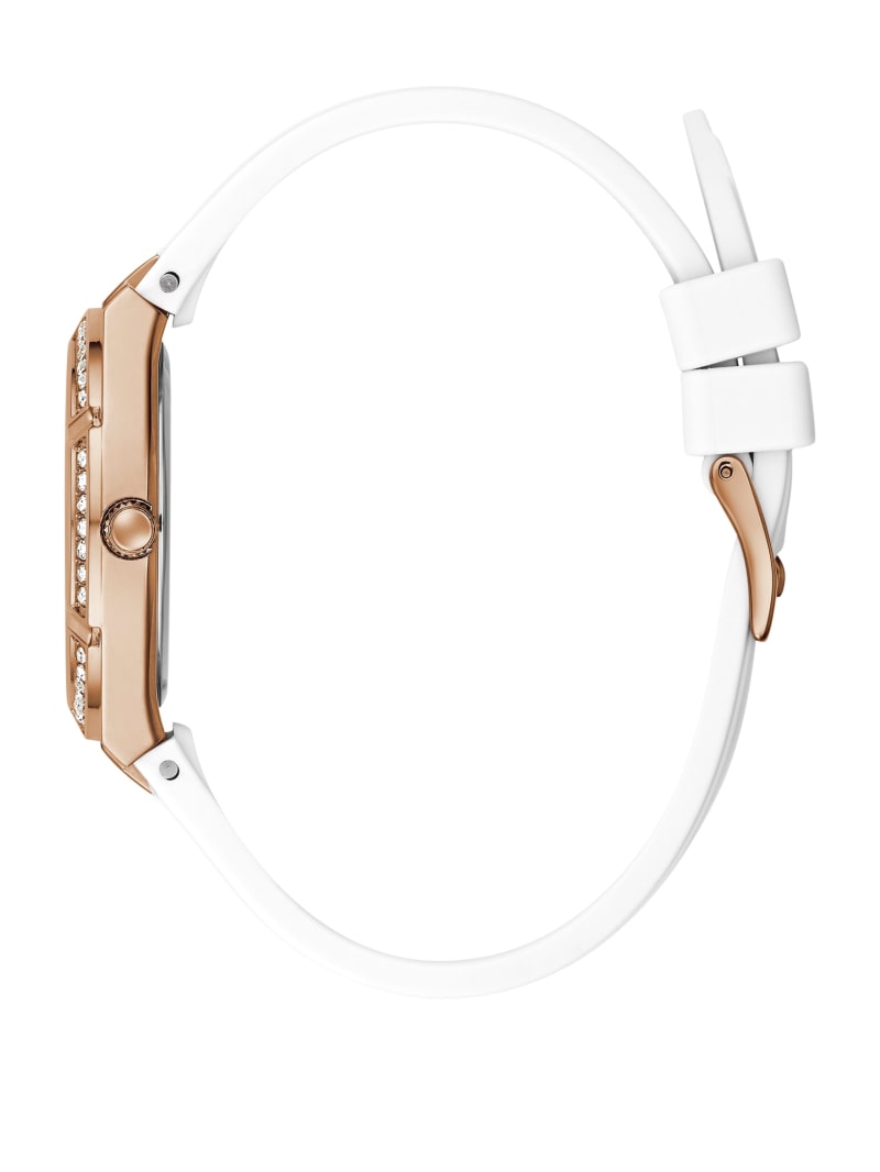 Zegarek Damskie Guess Rose Gold-Tone and White Analog Białe | 072953-JTR