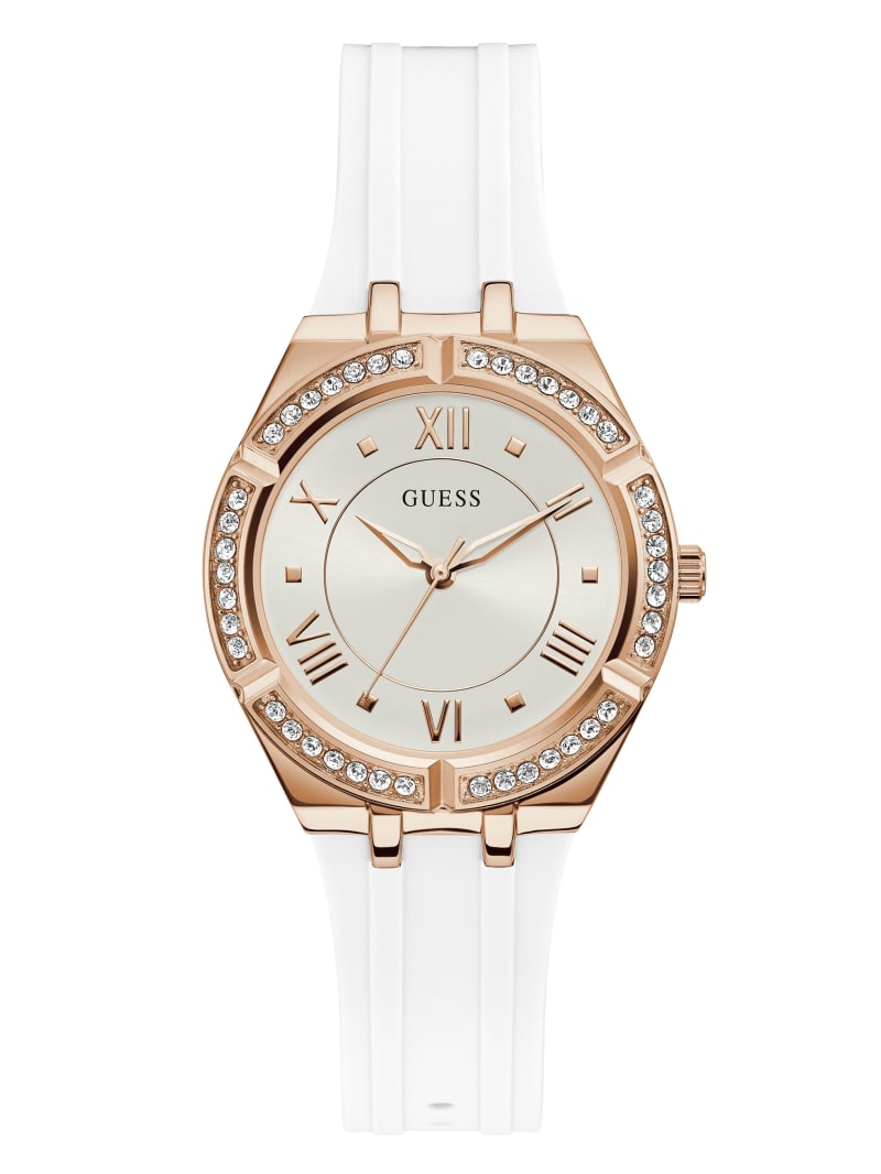 Zegarek Damskie Guess Rose Gold-Tone and White Analog Białe | 072953-JTR