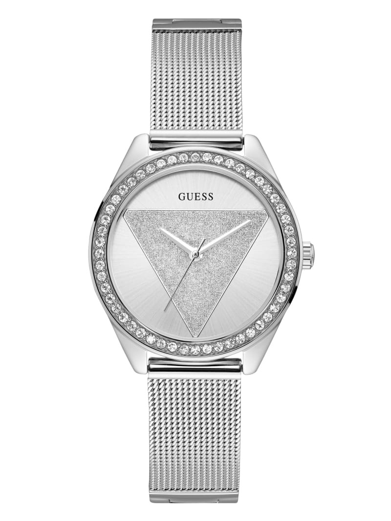 Zegarek Damskie Guess Silver-Tone Logo Analog Srebrne | 614705-ICN