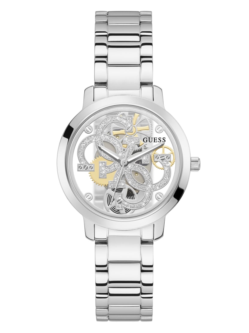 Zegarek Damskie Guess Silver-Tone Quattro G Clear Analog Srebrne | 930682-HZB