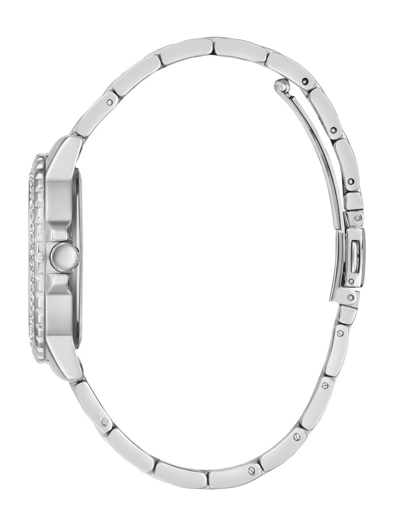 Zegarek Damskie Guess Silver-Tone and Rhinestone Wielofunkcyjny Srebrne | 501274-JZU