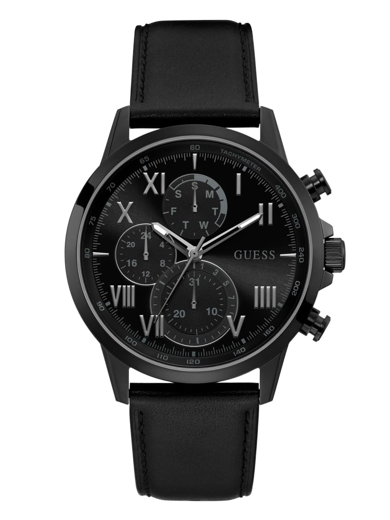 Zegarek Męskie Guess Black-Tone And Skórzane Chronographic Czarne | 956380-MAJ