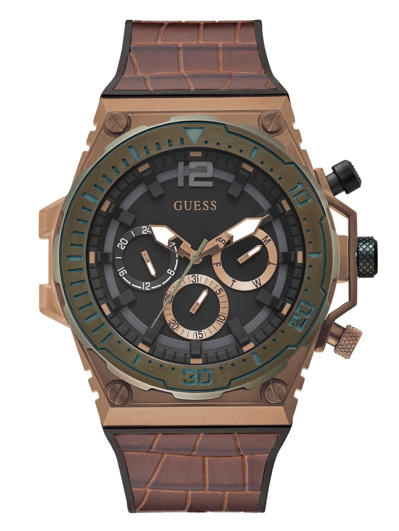 Zegarek Męskie Guess Coffee-Tone and Olive Wielofunkcyjny Brązowe | 287405-UIG