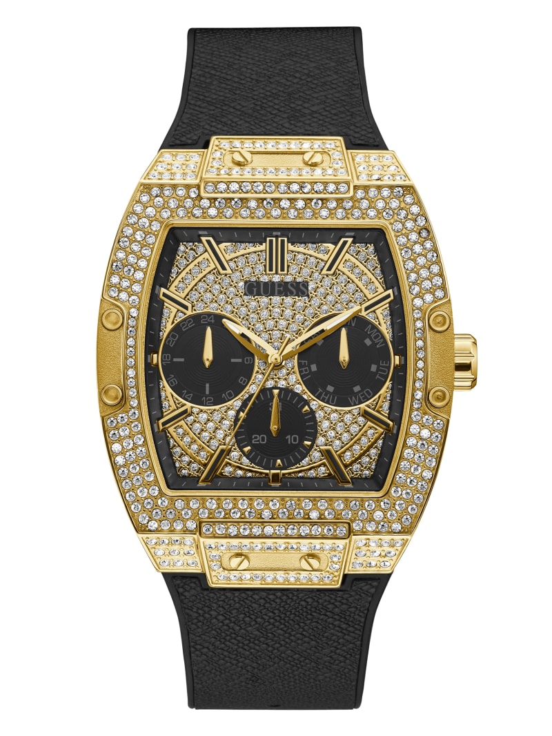 Zegarek Męskie Guess Gold-Tone Crystal Wielofunkcyjny Czarne | 936075-ZXL