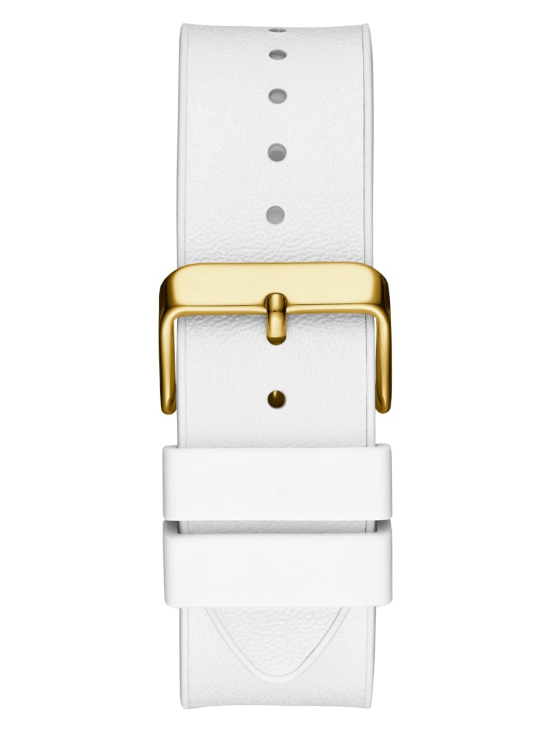 Zegarek Męskie Guess Gold-Tone and White Rectangular Wielofunkcyjny Białe | 698502-GFT