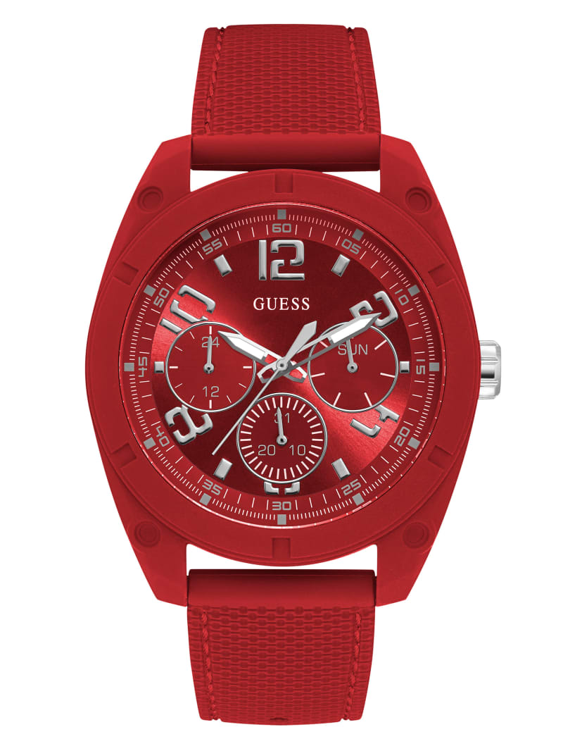 Zegarek Męskie Guess Red and Silver-Tone Wielofunkcyjny Czerwone | 807536-BYQ