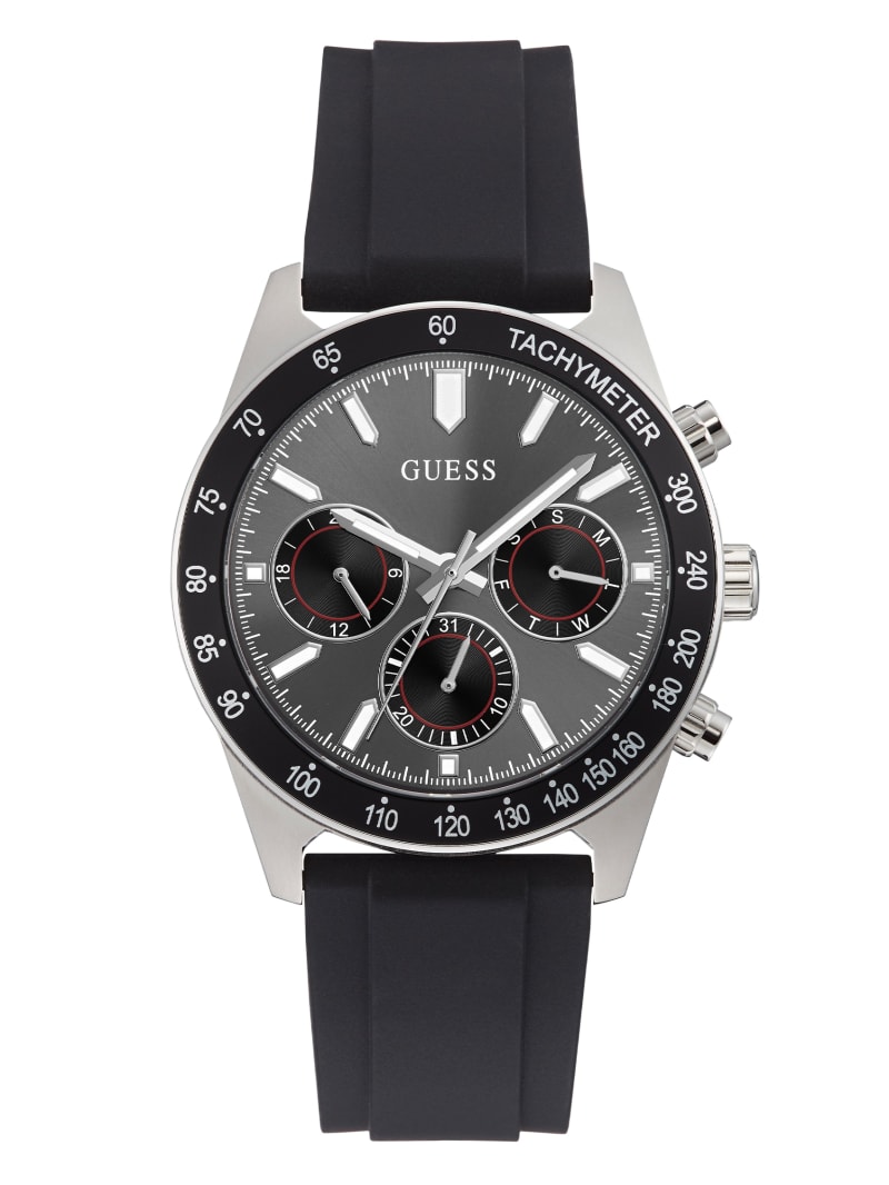 Zegarek Męskie Guess Silver-Tone And Wielofunkcyjny Czarne | 129358-VAW