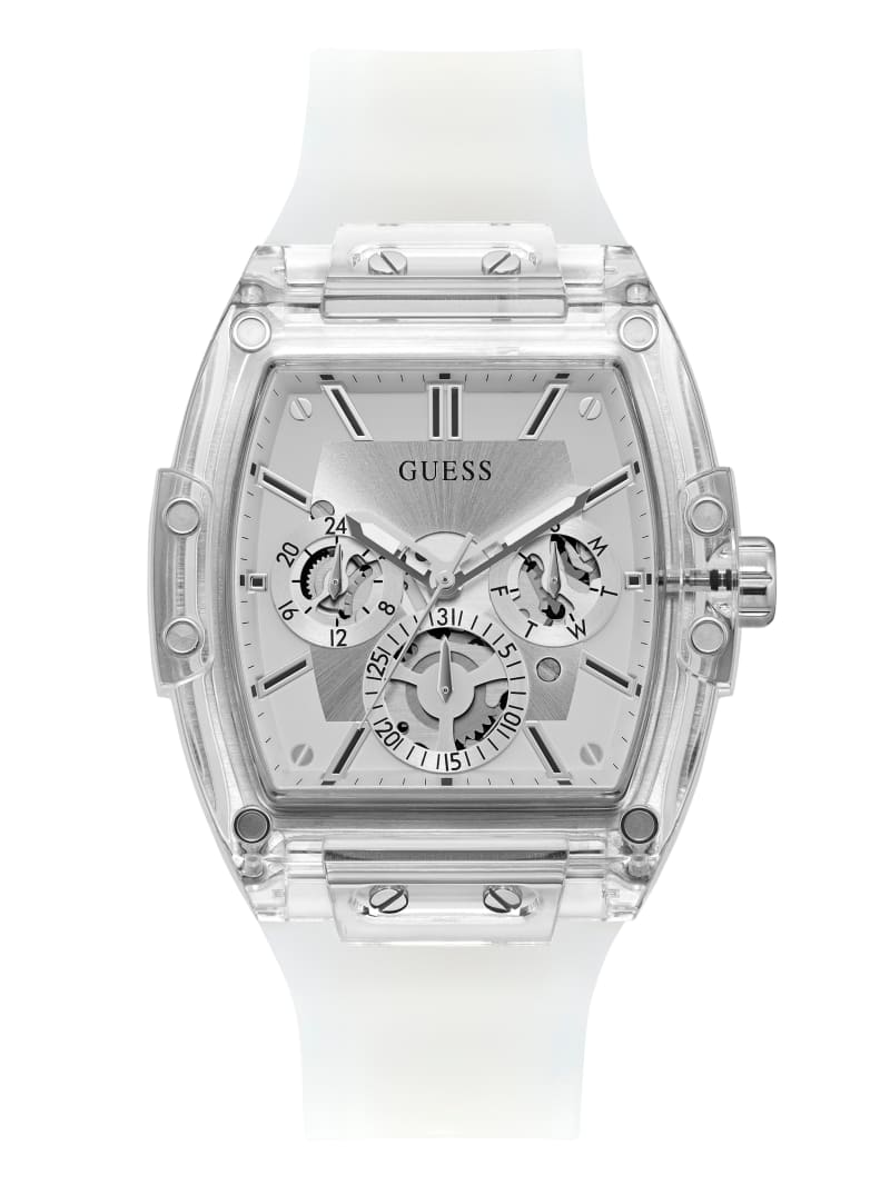 Zegarek Męskie Guess Transparent And Silver-Tone Wielofunkcyjny Srebrne | 301457-WQV